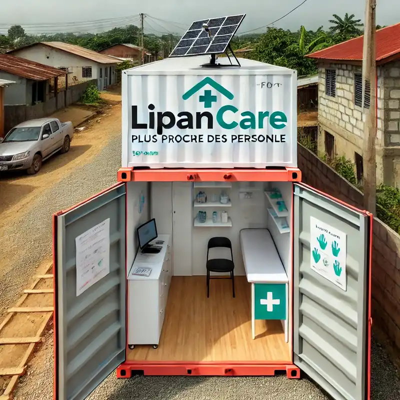 Centre-conteneur Lipan Care équipé de panneaux solaires et d’une antenne satellite