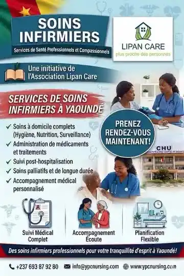 Affiche des soins infirmiers à domicile à Yaoundé
